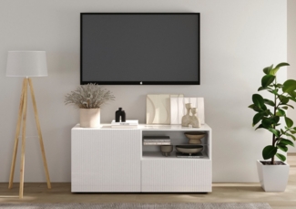 INOSIGN Lowboard Rio Breite 120 cm, TV-Board 1 Tür u. 1 Schubkasten, TV-Schrank, geriffelte MDF-Fronten, modern u. elegant, Kabelführung, platzsparend