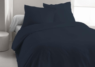 Vente-unique - Bettwäsche aus Leinen und Baumwolle 57 Fäden/cm² - Bettbezug 220x240 cm + 2 Kissenbezüge 63x63 cm - Nachtblau - AURELLE