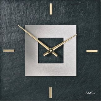 AMS Wanduhr W9525 (Made in Germany,Schiefer,Wohnzimmer,Esszimmer,Küche,Arbeitszimmer)