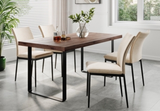 Home Collective Esszimmerstuhl 4er Set Stuhl Küchenstühle Stühle Esszimmer (Gepolstert mit Stoffbezug, schwarzes Metallgestell, modernes Design), 62 x 43 x 85 cm (LxBxH), Sitzhöhe 48 cm, Beige