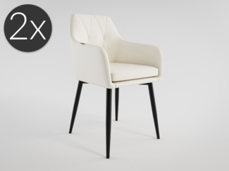 2er Set Esszimmerstuhl Design Küchenstuhl Ida Kunstleder creme Metallbeine : Creme Ivory