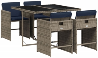 vidaXL 5-teiliges Garten-Ess-Set mit Kissen, grau, Polyrattan 3277848