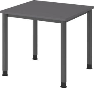 bümö höhenverstellbarer Schreibtisch H-Serie 80x80 cm in graphit, Gestell in Graphit - PC Tisch für's Büro manuell höhenverstellbar, Computertisch verstellbar, HS-08-G-G