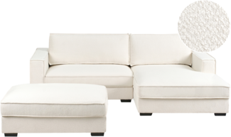 Ecksofa RENDERS Bouclé Cremeweiß mit Ottomane linksseitig