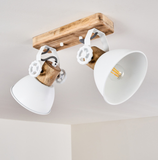 hofstein Deckenleuchte »Cotes« 2-flammige Deckenlampe aus Metall/Holz in Weiß/Braun, ohne Leuchtmittel, mit verstellbaren Strahlern, 2xE27, Spot im Retro/Vintage Design