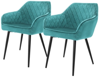 ML-DESIGN Polsterstuhl Esszimmerstühle mit Rücken- & Armlehne moderne Design Küchenstühle (2 St), Esstischstühle 2er Set Samt Bezug Petrol Wohnzimmerstuhl bis 120 kg