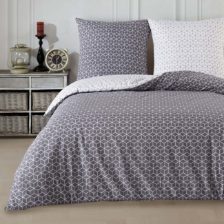 Buymax Bettwäsche Bettbezug Set Sillage 100% Baumwolle, Renforce: 100% Baumwolle, 2 teilig, mit Reißverschluss, modern gestreift, Grau Weiß, 135x200 cm