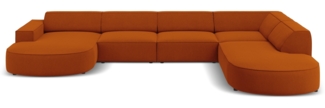 Micadoni Panorama-Ecksofa Jodie 7-Sitzer runde Recamiere Rechts Strukturierter Stoff Terrakotta Kunststoff schwarz