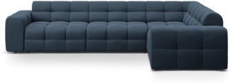 Micadoni Ecksofa Kendal 6-Sitzer Rechts Strukturierter Stoff Marineblau Buchenholz schwarz