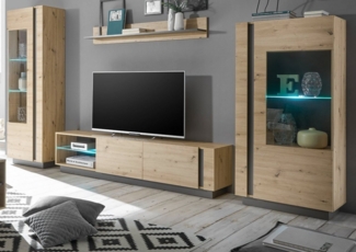 Furn. Design Wohnwand Louna, (Schrank Set 4-teilig in Eiche Artisan und Graphit grau, 340x194 cm), mit Push-To-Open Funktion