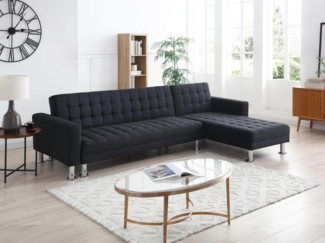 Vente-unique - Ecksofa mit Schlaffunktion - Ecke wechselbar - Stoff - Schwarz - WILLIS II