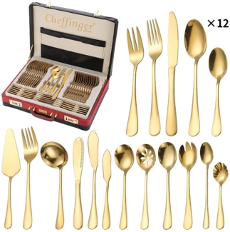 Essbesteck Besteck-Set für 12 Personen m. Besteckkoffer 72-tlg Cheffinger CF7200