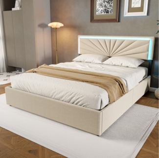 PXloue Polsterbett LED Doppelbett mit 4 Schublade (Für Jugendliche geeignet), mit LED-Beleuchtung,Lattenrost und Rückenlehne,160x200 cm