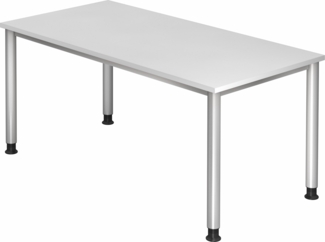 bümö höhenverstellbarer Schreibtisch H-Serie 160x80 cm in weiß, Gestell in Silber - PC Tisch für's Büro manuell höhenverstellbar, Computertisch verstellbar, HS-16-W