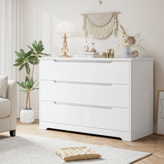 HOMECHO Kommode, Sideboard mit 6 Schubladen, Weiß Kommode für Schlafzimmer