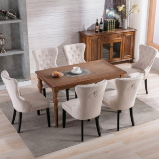 Flieks Esszimmerstuhl (6er Set, 6 St), 6er Set Polsterstühle Küchenstuhl Wohnzimmer Leinen