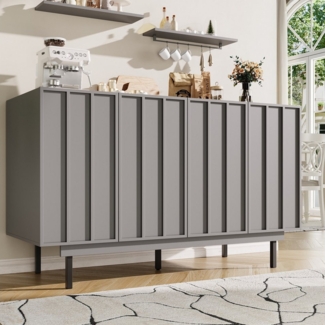 TavilaEcon Sideboard Moderner Esszimmerschrank,freistehend mit 4 Türen,minimalistisch, Modernes Grifflos-System,140×38,5×82,5cm, Grau