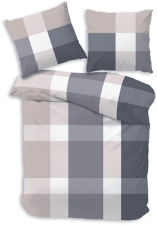 Träumschön Bettwäsche Premium Set aus Baumwolle 135x200 oder 155x220 cm, Karo beige o. blau, Baumwolle, 2 teilig, mit Reißverschluss, luftig und leichte Sommerbettwäsche