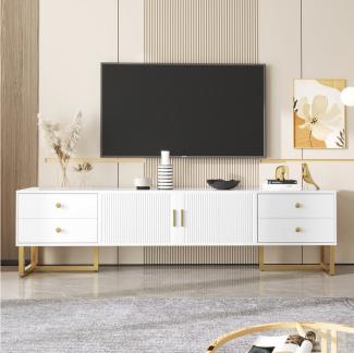 Merax Lowboard mit goldenen Metallsockel, TV-Schrank mit Türen und Schubladen,Fernsehtisch,TV-Ständer,B:175cm