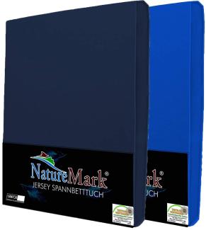 NatureMark 2er Pack Jersey Spannbettlaken, Spannbetttuch 100% Baumwolle in vielen Größen und Farben MARKENQUALITÄT ÖKOTEX Standard 100 | 140x200 cm - 160x200 cm - Navy/Royal