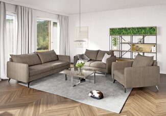 S-Style Möbel Polstergarnitur 3+2+1 Azalea mit Schwarz Metall Füßen aus Luxusmikrofaser, (1x 3-Sitzer-Sofa, 1x 2-Sitzer-Sofa, 1x Sessel), mit Wellenfederung