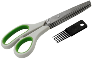 Chefkoch trifft Fackelmann Kräuterschere Kräuterschere 190mm mit 10 scharfen Edelstahlklingen – Inkl. Bürste