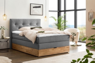 Belanoti Boxspringbett Marbo (Boxspringbett 140x200 mit Bettkasten, 7-Zonen Taschenfederkern Matratze inklusive Visco Topper), Bett 140x200 Eiche in der Farbe Anthrazit H2/H3 Polsterbett