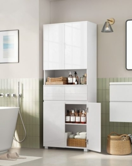 VASAGLE Badezimmerschrank, Badschrank, Badezimmermöbel mit 2 Schubladen, verstellbare Ablagen, offenes Fach, 30 x 60 x 170 cm
