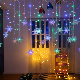 Rosnek LED-Lichtervorhang 3.5M, Große Schneeflocke, 8 Modi, wasserdicht, für Weihnachten Party, anschliessbar, Speicherfunktionen, Wohnzimmer Deko