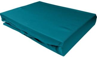 Bettwaesche-mit-Stil Mako-Satin Spannbettlaken petrol blau 200x220cm