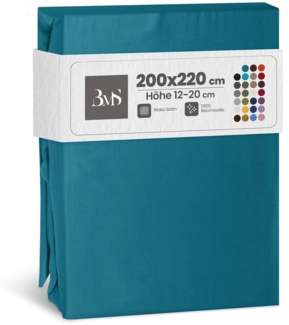 Bettwaesche-mit-Stil Mako-Satin Spannbettlaken petrol blau 200x220cm