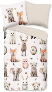 Good Morning Kids Flanell Bettwäsche 135x200 Sven Tierbabys Wildtiere beige 32079