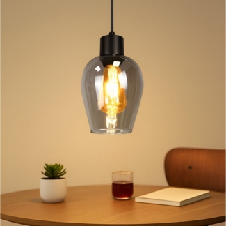 Nettlife Pendelleuchte Vintage Schwarz mit 1/3/4 flammig Rauchglas-Schirmen Hängelampe E27, Höhenverstellbar, LED wechselbar, Esstischlampe für Wohnzimmer Küche