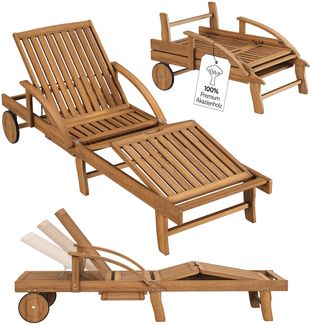 STEELSØN 'Mintaka' Sonnenliege mit Rädern, Akazienholz, UV- und wetterfest, klappbar, Gartenliege mit verstellbarer Kopflehne und Fußablage, Klappliege mit Rädern