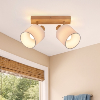ZMH Deckenleuchte 2 Flammig Deckenlampe Flur - Deckenstrahler Vintage Holz Deckenspot Wandstrahler Schwenkbar 350° E14 MAX. 25W lampe für Wohnzimmer Schlafzimmer Küche (ohne Leuchtmittel)