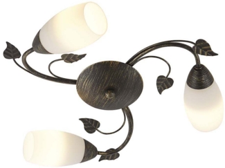 Deckenlampe, rostfarben, Glas alabaster, Blätter, D 50 cm