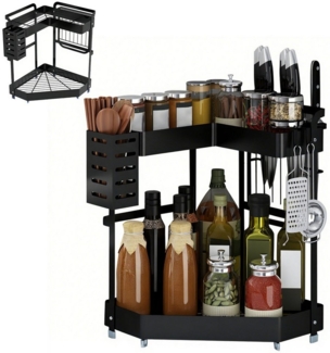 HEYHIPPO Gewürzregal L-förmiges Gewürzregal, Küchengewürzregal, Arbeitsplatten-Organizer, Nur zur Verwendung im Innenbereich, Ablage auf der Arbeitsplatte, Theken-Organizer, doppellagiges Eckregal Küchenorganizer-Set Schwarz