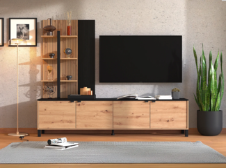 Vente-unique - TV-Wand mit 4 Türen & 3 Regalen - Holzfarben & Schwarz - NUJA