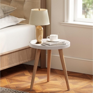 LuxusKollektion Beistelltisch Beistelltisch Rund Skandinavisch Weiß/Natur 38x45cm Massivholz