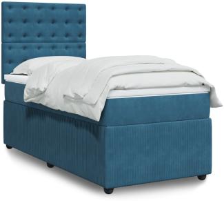 vidaXL Boxspringbett mit Matratze Blau 90x200 cm Samt 3294554