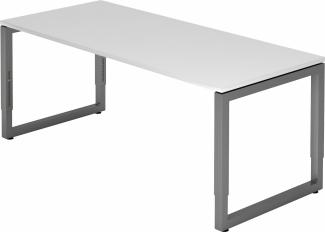 bümö höhenverstellbarer Schreibtisch R-Serie 180x80 cm in weiß, Gestell in Graphit - großer PC Tisch für's Büro manuell höhenverstellbar, Computertisch verstellbar, RS-19-W-G