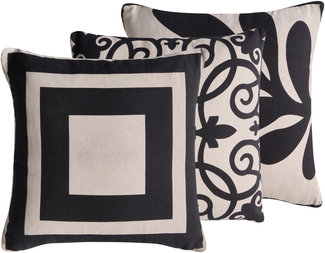 Dekokissen 3er Set MERBAU Baumwolle 45 x 45 cm Schwarz Beige Abstraktes Muster