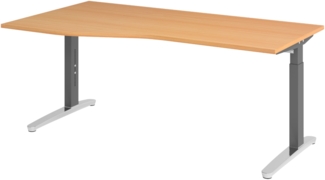 bümö Schreibtisch höhenverstellbar 180x100 cm in Buche, Metallgestell in graphit/alu - Bürotisch groß, höhenverstellbarer Büroschreibtisch, Computertisch & PC Tisch Büro, X18-6-GC