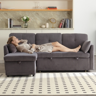 LVHOM Loungesofa Modulares Ecksofa mit Schlaffunktion, Stauraum, Kissen, Seitentasche, Sofa & Bett in Einem, Gästebett/Polsterbett/Daybett/Schlafsofa/Loungesofa, Max. 3 Personen