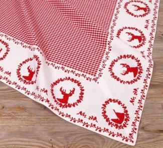 matches21 HOME & HOBBY Tischdecke Tischdecke RESI Hirsche kariert rot, 100 % Baumwolle, in 100x100 cm (1-tlg), Pflegeleicht waschbar bis 30° Grad