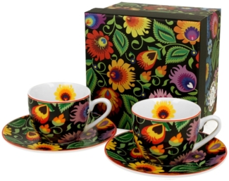 DUO ETNO 2er-Set Espressotassen 90 ml ETNIC mit Untertassen, New Bone China Porzellan