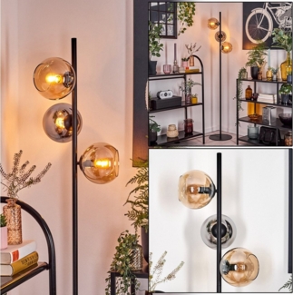 hofstein Stehlampe Stehlampe aus Metall/Glas in Schwarz/Chrom/Rauch/Bernstein (15 cm), ohne Leuchtmittel, Stehleuchte im Retro/Vintage-Design m. Glasschirmen, Fußschalter, E27