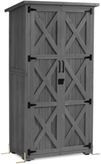 M MCombo Gartenschrank Holz, Gartenhaus Klein Wetterfest, Outdoor Gerätehaus Geräteschuppen, für Außenbereich Balkon Terrasse, 55×90×169cm, 0878EY-F (Grau)