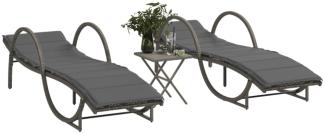 vidaXL Sonnenliegen 2 Stk. mit Tisch Grau Poly Rattan 368265