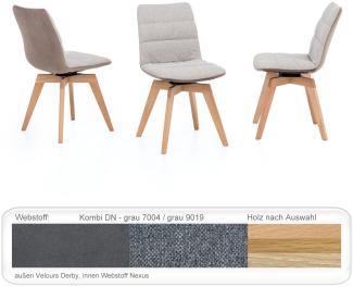 6x Stuhl Pippa Varianten Drehgestell Polsterstuhl Massivholzstuhl Eiche natur geölt, Kombi DN grau/ grau